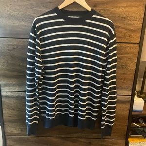 Men's Bonobos linen navy striped and white crewneck sweater